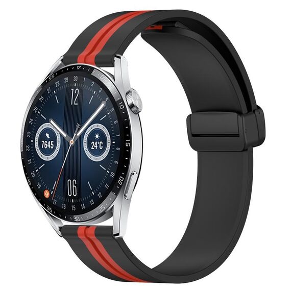 Per Huawei Watch GT3 46mm 22mm Cinturino in silicone pieghevole con chiusura magnetica (nero + rosso)
