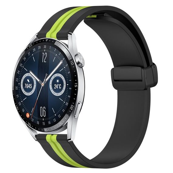 Per Huawei Watch GT3 46mm 22mm Cinturino pieghevole in silicone con chiusura magnetica (nero + verde lime)