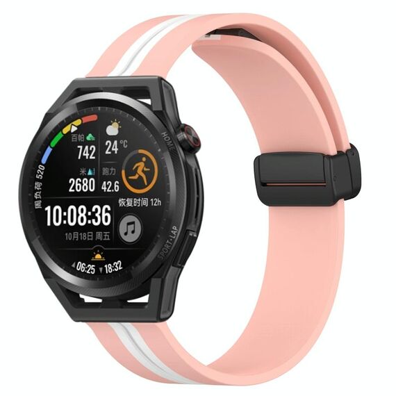 Per Huawei Watch GT Runner 22mm Cinturino pieghevole in silicone con chiusura magnetica (rosa + bianco)