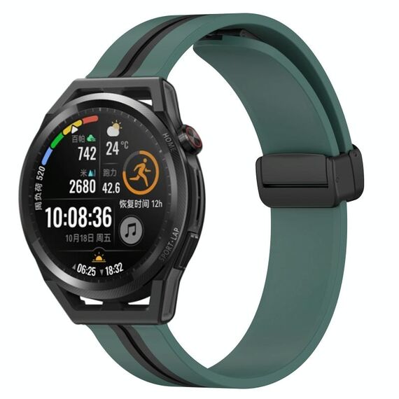Per Huawei Watch GT Runner 22mm Cinturino pieghevole in silicone con chiusura magnetica (verde oliva + nero)