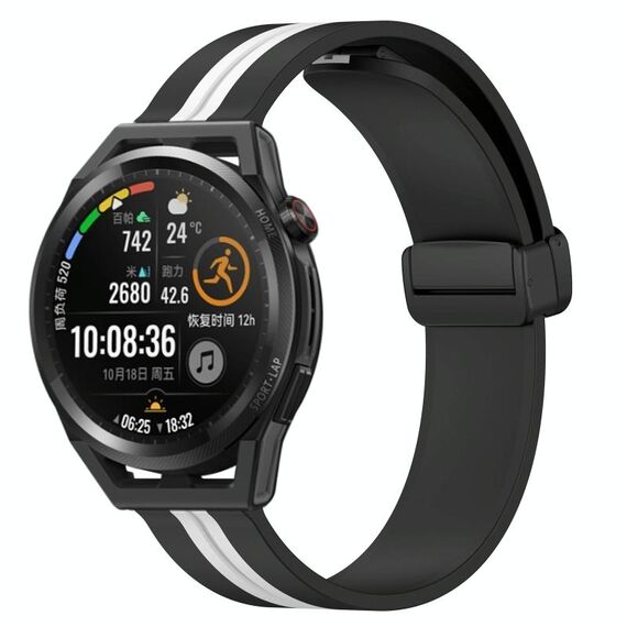Per Huawei Watch GT Runner 22mm Cinturino pieghevole in silicone con chiusura magnetica (nero + bianco)