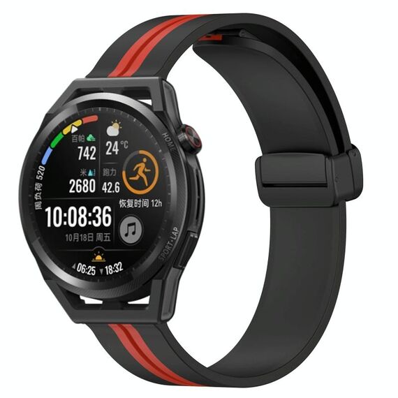 Per Huawei Watch GT Runner 22mm Cinturino pieghevole in silicone con chiusura magnetica (nero + rosso)