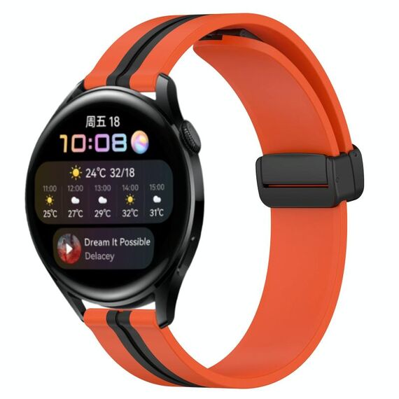 Per Huawei Watch 3 Cinturino in silicone pieghevole da 22 mm con chiusura magnetica (arancione + nero)