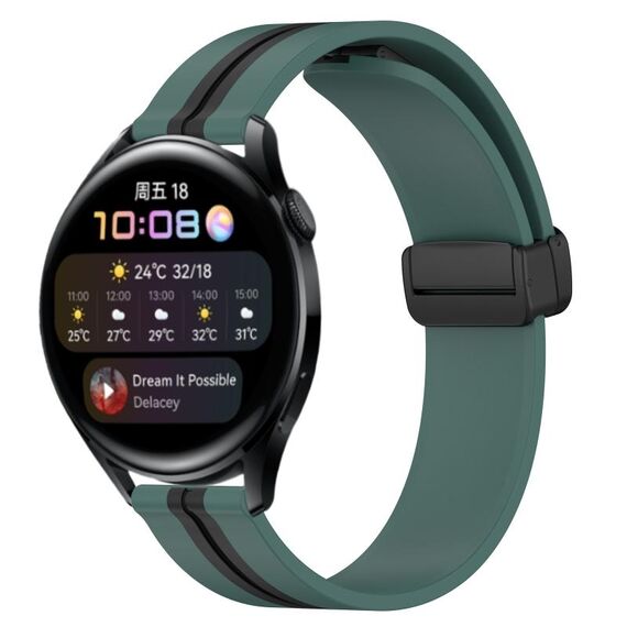 Per Huawei Watch 3 Cinturino in silicone pieghevole da 22 mm con chiusura magnetica (verde oliva + nero)