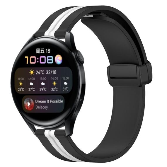 Per Huawei Watch 3 Cinturino in silicone pieghevole da 22 mm con chiusura magnetica (nero + bianco)