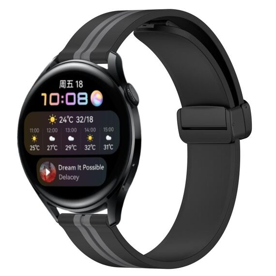 Per Huawei Watch 3 Cinturino in silicone pieghevole da 22 mm con chiusura magnetica (nero + grigio)