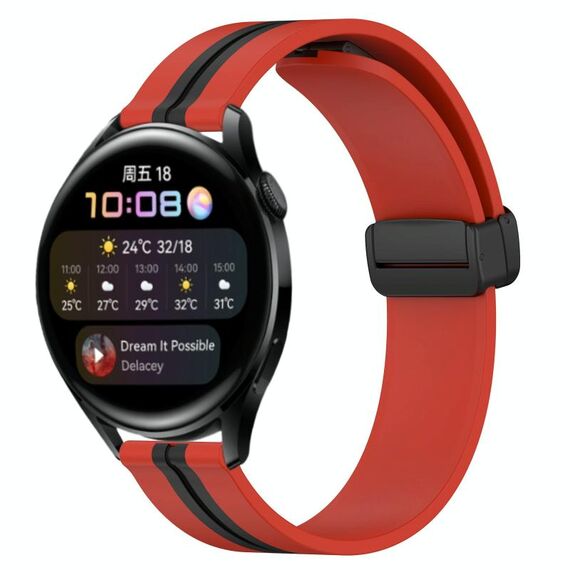 Per Huawei Watch 3 Cinturino in silicone pieghevole da 22 mm con chiusura magnetica (rosso + nero)