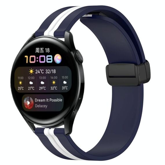 Per Huawei Watch 3 Cinturino in silicone pieghevole da 22 mm con chiusura magnetica (blu notte + bianco)