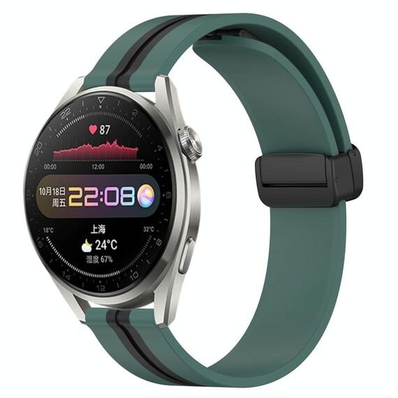 Per Huawei Watch 3 Pro Cinturino per orologio in silicone pieghevole con chiusura magnetica da 22 mm (verde oliva + nero)
