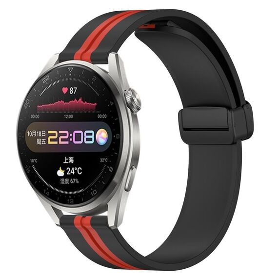 Per Huawei Watch 3 Pro Cinturino per orologio in silicone pieghevole con chiusura magnetica da 22 mm (nero + rosso)