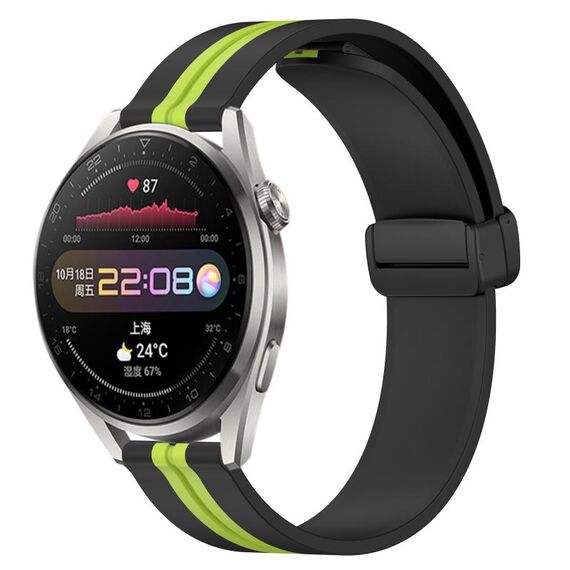 Per Huawei Watch 3 Pro Cinturino per orologio in silicone pieghevole con chiusura magnetica da 22 mm (nero + verde lime)