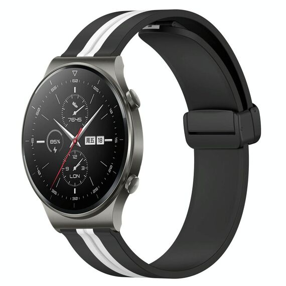 Cinturino per orologio in silicone pieghevole con chiusura magnetica da 22 mm per Huawei GT2 Pro (nero + bianco)
