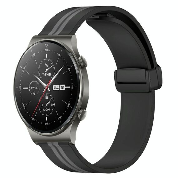 Cinturino per orologio in silicone pieghevole con chiusura magnetica da 22 mm per Huawei GT2 Pro (nero + grigio)