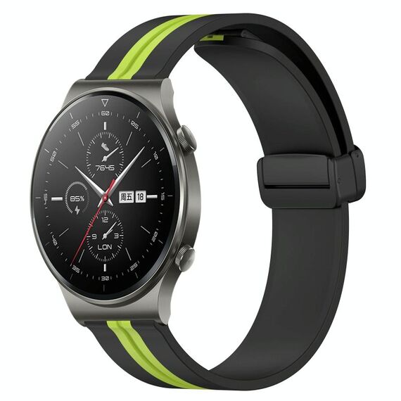 Cinturino per orologio in silicone pieghevole con chiusura magnetica da 22 mm per Huawei GT2 Pro (nero + verde lime)