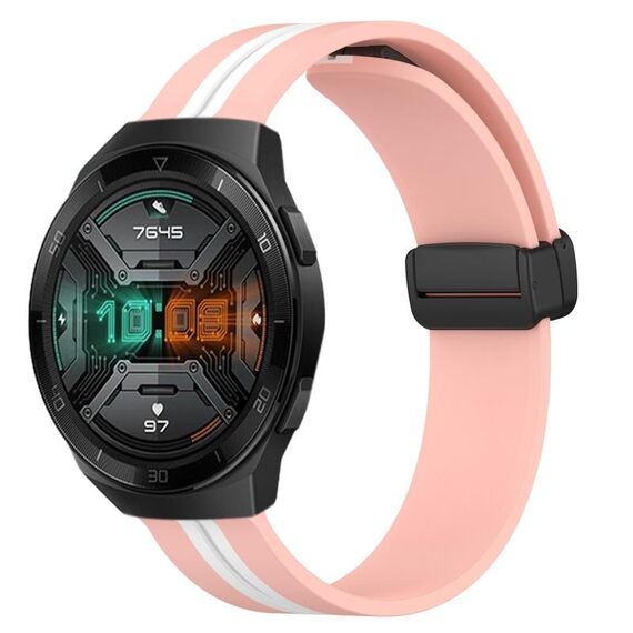 Per Huawei Watch GT 2E Cinturino in silicone pieghevole con chiusura magnetica da 22 mm (rosa + bianco)