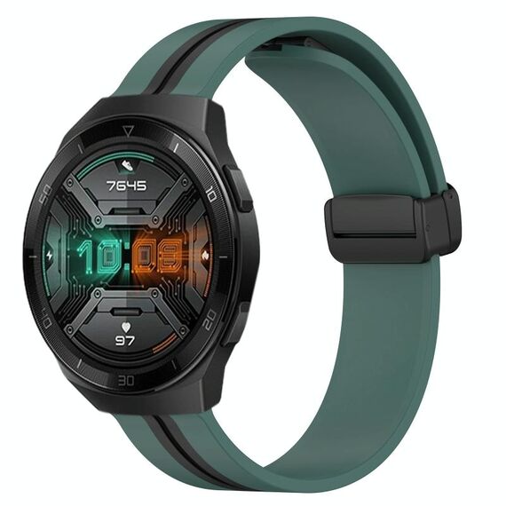 Per Huawei Watch GT 2E Cinturino in silicone pieghevole da 22 mm con chiusura magnetica (verde oliva + nero)