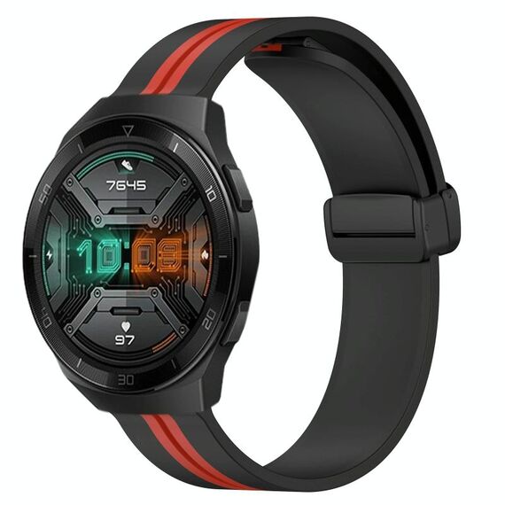 Per Huawei Watch GT 2E Cinturino in silicone pieghevole con chiusura magnetica da 22 mm (nero + rosso)