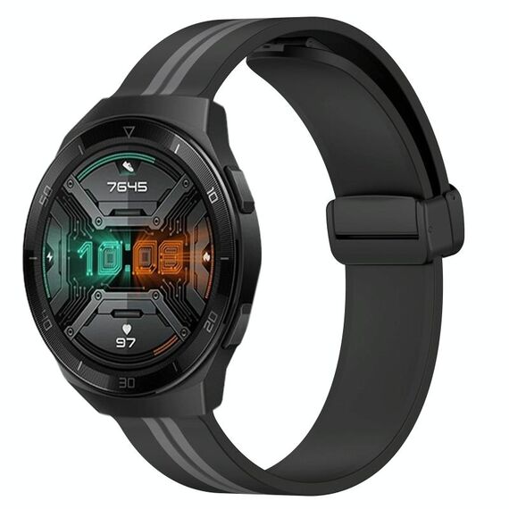 Per Huawei Watch GT 2E Cinturino in silicone pieghevole con chiusura magnetica da 22 mm (nero + grigio)