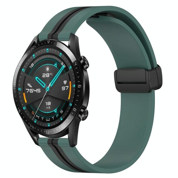 Per Huawei GT2 46mm 22mm Cinturino in silicone pieghevole con chiusura magnetica (verde oliva + nero)