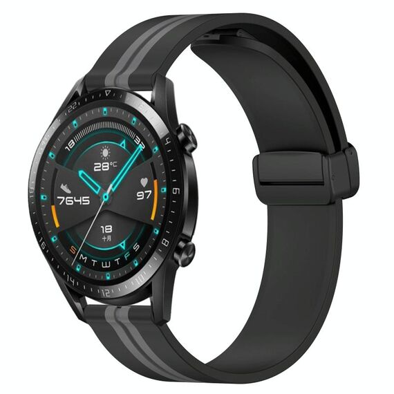 Per Huawei GT2 46mm 22mm Cinturino pieghevole in silicone con chiusura magnetica (nero + grigio)