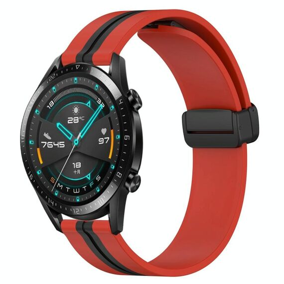 Per Huawei GT2 46mm 22mm Cinturino in silicone pieghevole con chiusura magnetica (rosso + nero)