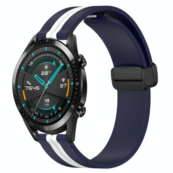 Per Huawei GT2 46mm 22mm Cinturino pieghevole in silicone con chiusura magnetica (blu notte + bianco)