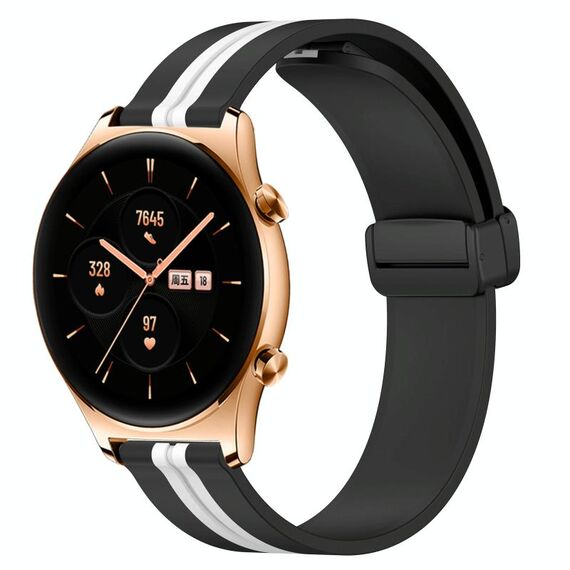 Cinturino per orologio in silicone con chiusura magnetica pieghevole per Honor Watch GS 3 da 22 mm (nero + bianco)