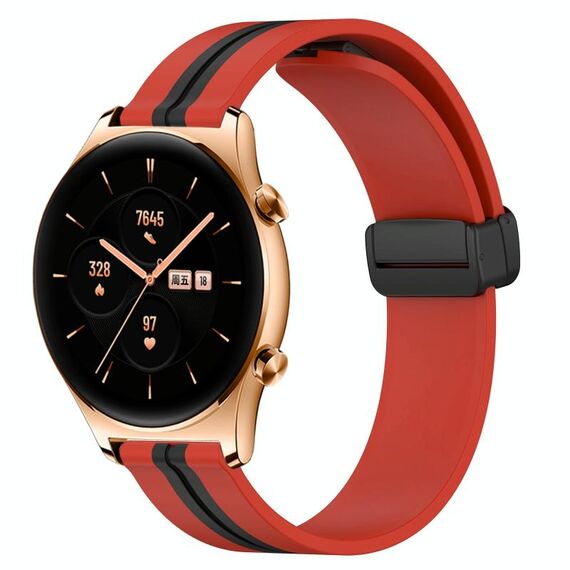 For Honor Watch GS 3 Cinturino in silicone pieghevole con chiusura magnetica da 22 mm (rosso + nero)