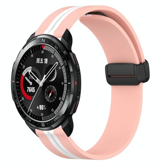Cinturino per orologio in silicone con chiusura magnetica pieghevole For Honor Watch GS Pro da 22 mm (rosa + bianco)