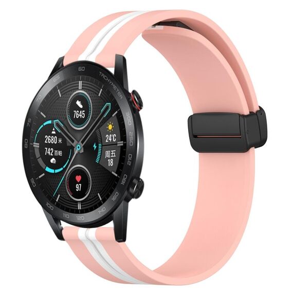 Cinturino per orologio in silicone con chiusura magnetica pieghevole For Honor Magic Watch 2 46 mm 22 mm (rosa + bianco)