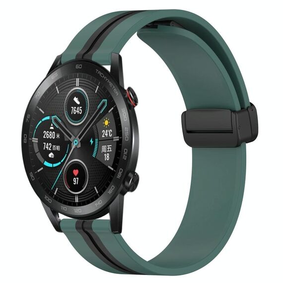 For Honor Magic Watch 2 46mm 22mm Cinturino pieghevole in silicone con chiusura magnetica (verde oliva + nero)
