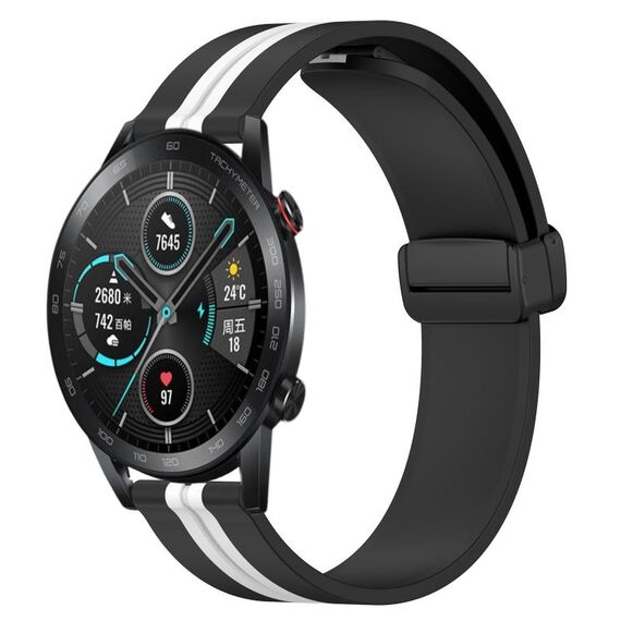 Cinturino per orologio in silicone con chiusura magnetica pieghevole per Honor Magic Watch 2 46 mm 22 mm (nero + bianco)