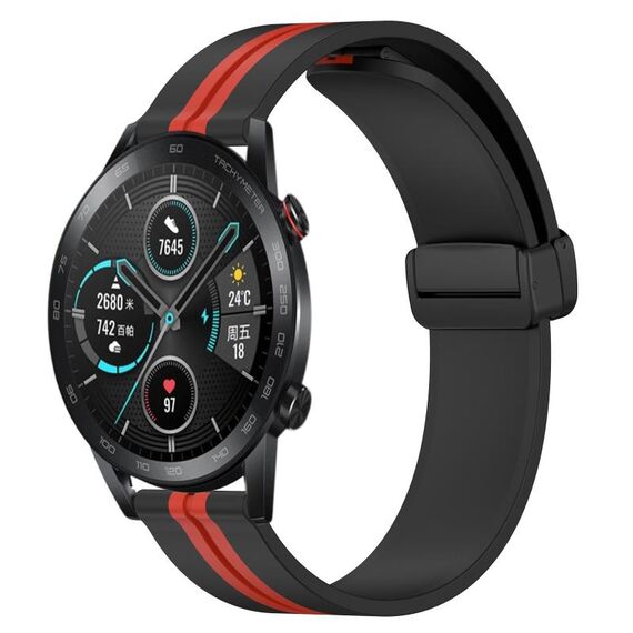 Cinturino per orologio in silicone con chiusura magnetica pieghevole per Honor Magic Watch 2 46 mm 22 mm (nero + rosso)