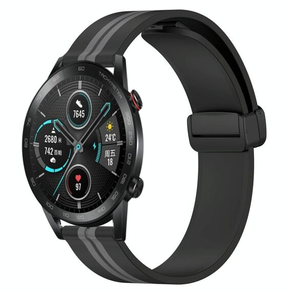 Cinturino per orologio in silicone con chiusura magnetica pieghevole per Honor Magic Watch 2 46 mm 22 mm (nero + grigio)