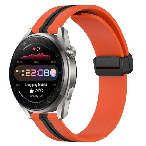 Per Huawei Watch 3 Pro Nuovo cinturino in silicone pieghevole con chiusura magnetica da 22 mm (arancione + nero)