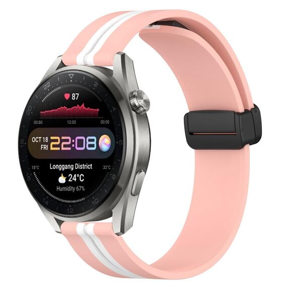 Per Huawei Watch 3 Pro Nuovo cinturino in silicone pieghevole con chiusura magnetica da 22 mm (rosa + bianco)