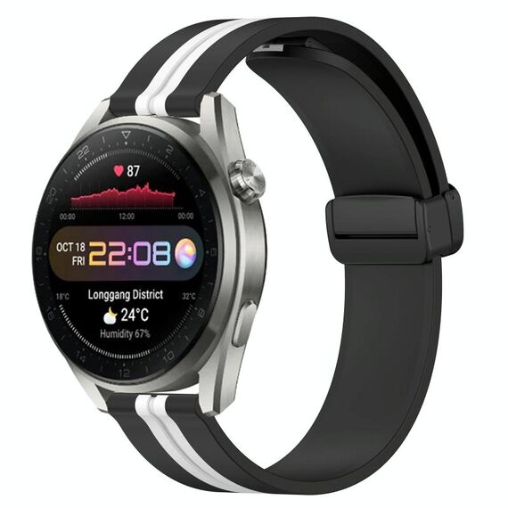 Per Huawei Watch 3 Pro Nuovo cinturino in silicone pieghevole con chiusura magnetica da 22 mm (nero + bianco)