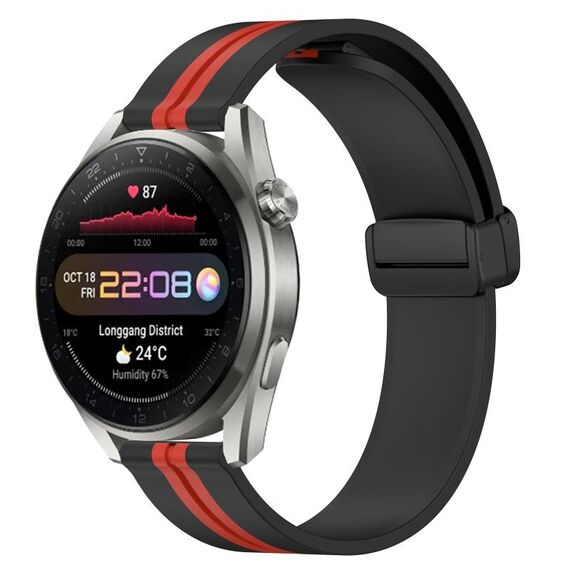 Per Huawei Watch 3 Pro Nuovo cinturino in silicone pieghevole con chiusura magnetica da 22 mm (nero + rosso)