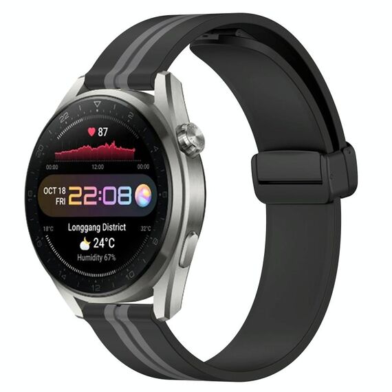 Per Huawei Watch 3 Pro Nuovo cinturino in silicone pieghevole con chiusura magnetica da 22 mm (nero + grigio)