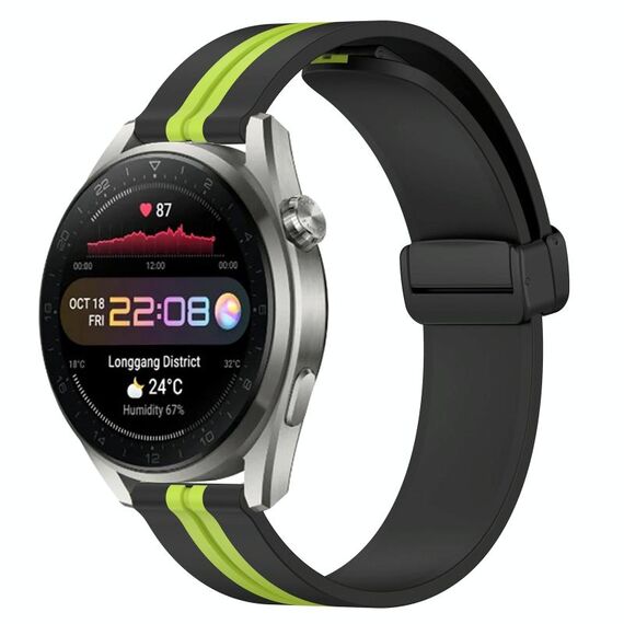 Per Huawei Watch 3 Pro Nuovo cinturino in silicone pieghevole con chiusura magnetica da 22 mm (nero + verde lime)