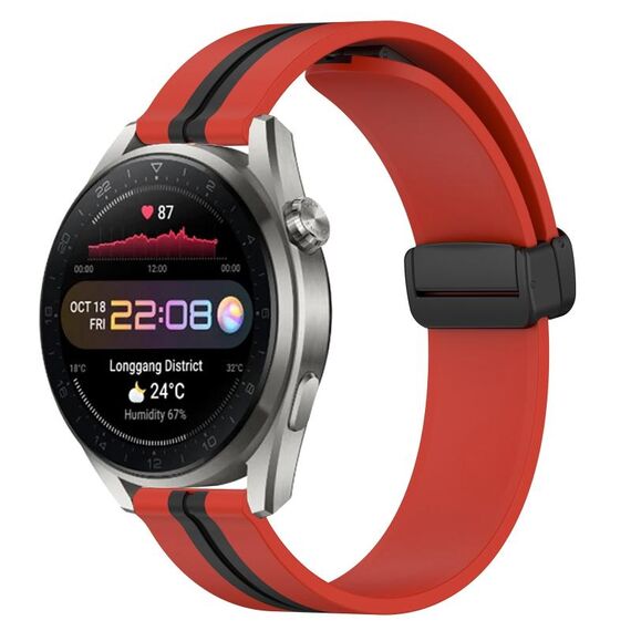 Per Huawei Watch 3 Pro Nuovo cinturino in silicone pieghevole con chiusura magnetica da 22 mm (rosso + nero)