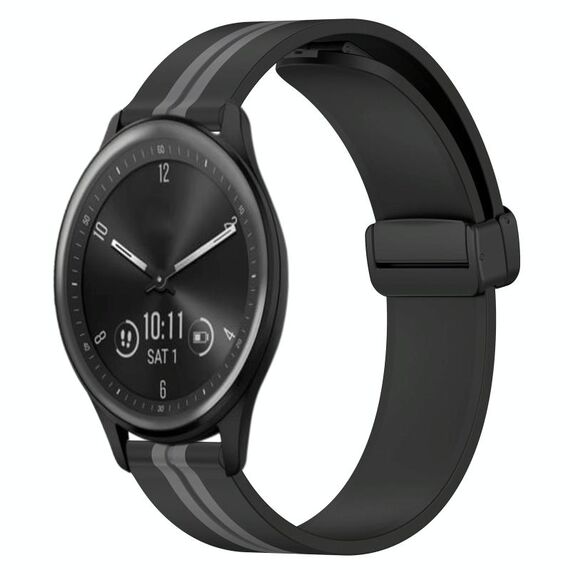 Per Garmin Vivomove Sport 20mm cinturino in silicone pieghevole con chiusura magnetica (nero + grigio)