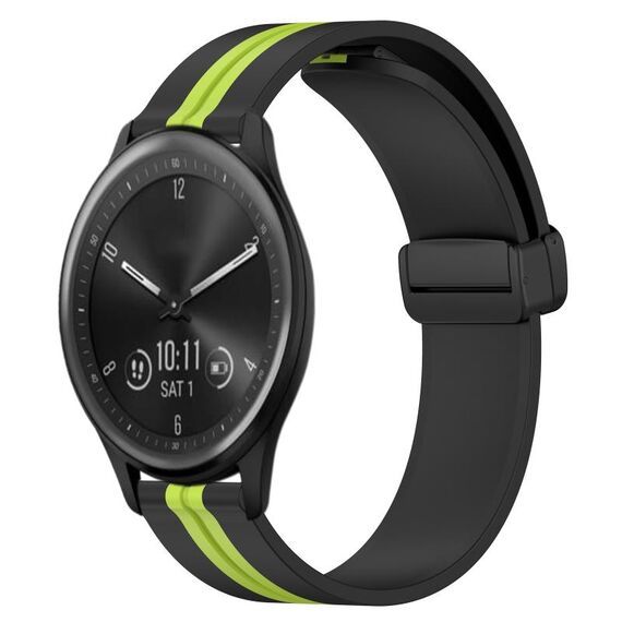 Per Garmin Vivomove Sport 20 mm pieghevole cinturino in silicone con chiusura magnetica (nero + verde lime)