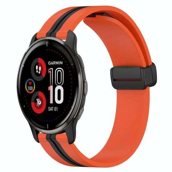 Per Garmin Venu 2 Plus Cinturino in silicone pieghevole da 20 mm con chiusura magnetica (arancione + nero)