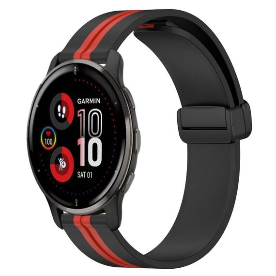 Per Garmin Venu 2 Plus Cinturino in silicone pieghevole da 20 mm con chiusura magnetica (nero + rosso)