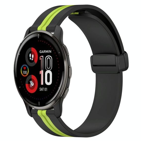 Per Garmin Venu 2 Plus Cinturino in silicone pieghevole da 20 mm con chiusura magnetica (nero + verde lime)