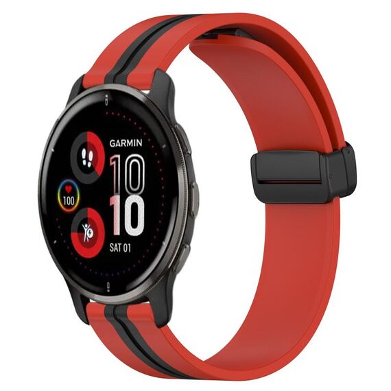 Per Garmin Venu 2 Plus Cinturino in silicone pieghevole da 20 mm con chiusura magnetica (rosso + nero)