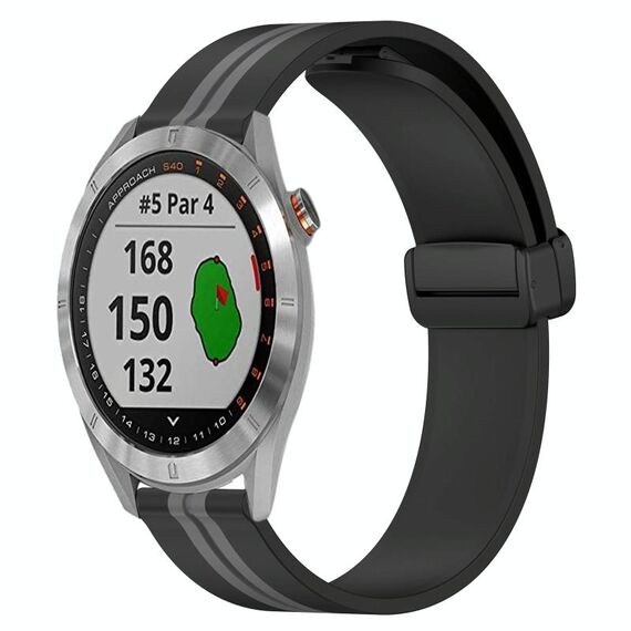 Per Garmin Approach S40 Cinturino in silicone pieghevole da 20 mm con chiusura magnetica (nero + grigio)
