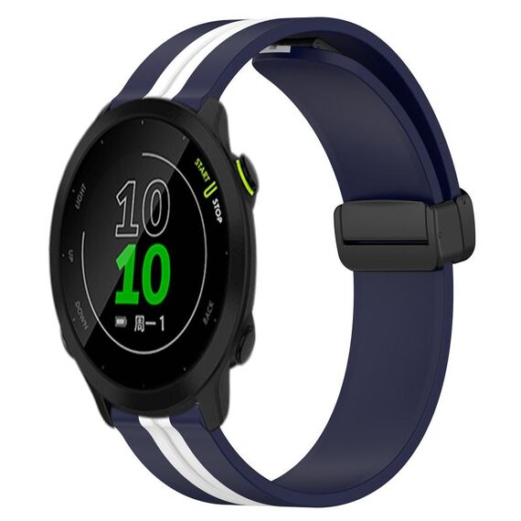 Per Garmin Forerunner 158 Cinturino in silicone pieghevole da 20 mm con chiusura magnetica (blu notte + bianco)