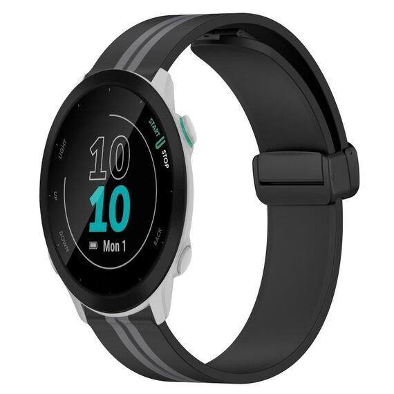Per Garmin Forerunner 55 Cinturino in silicone pieghevole da 20 mm con chiusura magnetica (nero + grigio)